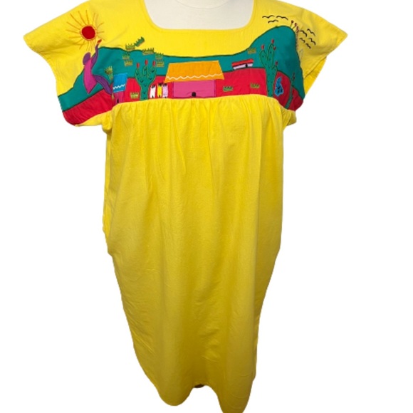 Dresses Vintage Yellow Muumuu Wearable Art Maxi Dress 3x Poshmark